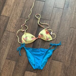 Floral Bikini Set - Yellow and Blue